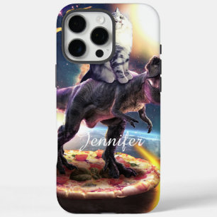 Cat riding dinosaur unicorn in space iPhone 16 pro max case