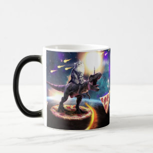 Cat riding dinosaur unicorn in space magic mug