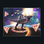 Cat riding dinosaur unicorn in space postcard<br><div class="desc">Cat riding dinosaur unicorn in space cat dinosaur kitty t-rex tyrannosaurus, cook pizzeria delicious food pizza , shorthair paw t rex carnivorous, fur adorable funny feline kitten, pet cute jurassic infinity planet , nebula earth galaxy star cosmos, sky universe space animal dino, predator cretaceous t-rex danger scary, hunter powerful wild...</div>