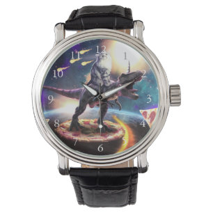 Cat riding dinosaur unicorn in space               watch