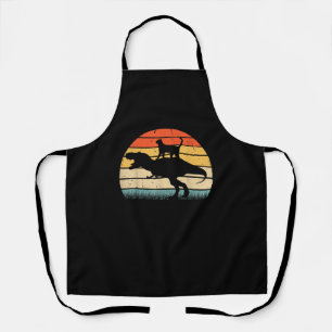 Cat Riding Dinosaur Vintage Retro Funny Graphic An Apron