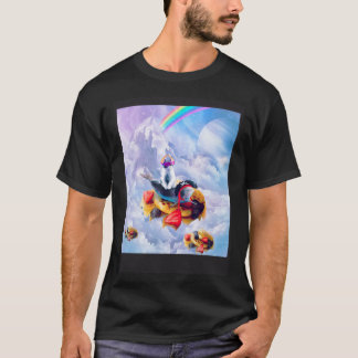 Cat Riding Dolphin On Clouds And Waffles T-Shirt