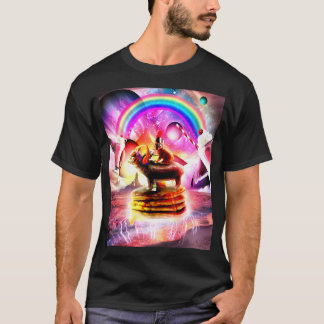 Cat Riding Hippo With Pancakes And Milkshake T-Shirt
