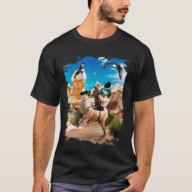Cat Riding Llama T-Shirt (Front)