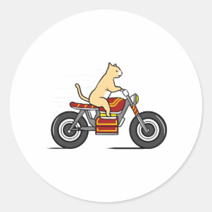 Cat Riding Motorcycle Classic Round Sticker