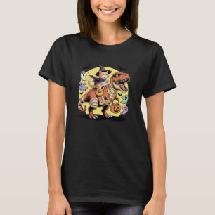 Cat Riding Mummy Dinosaur T-Rex Halloween Boys Kid T-Shirt
