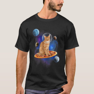 Cat Riding Pizza In Space Galaxy Funny Kitten Cats T-Shirt