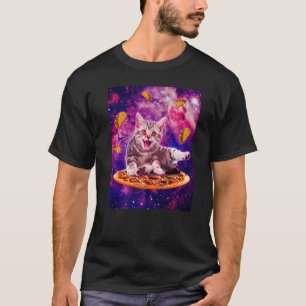 Cat Riding Pizza In Space Galaxy Taco Kitten Cats  T-Shirt