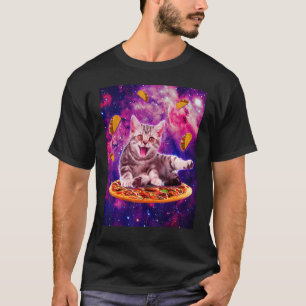 Cat Riding Pizza In Space Galaxy Taco Kitten Cats T-Shirt