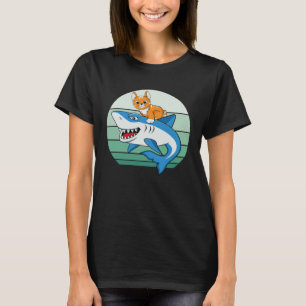 Cat Riding Shark For Cat Mom Cat Dad Cat Vintage T-Shirt