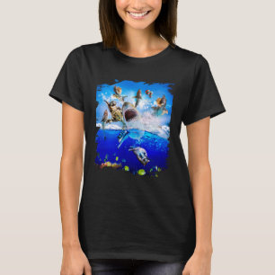 Cat riding shark in the ocean on the beach T-Shirt