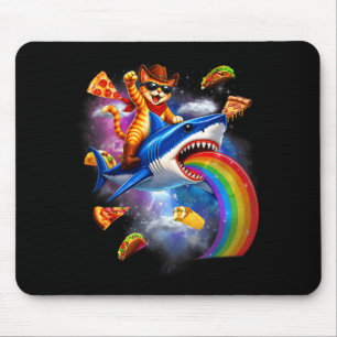 Cat riding shark rainbow pizza taco galaxy retro mouse pad
