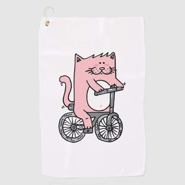 Cat riding the bike golf towel (Front)