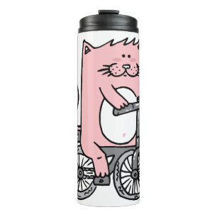 Cat riding the bike thermal tumbler