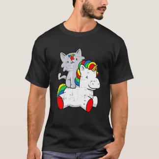 Cat Riding Unicorn Autism Awareness Cute Puzzle Pi T-Shirt