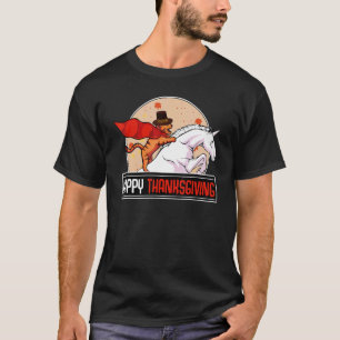 Cat Riding Unicorn Happy Thanksgiving Day Magical  T-Shirt