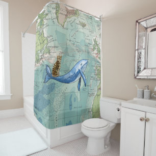 Cat Riding Whale Shower Curtain
