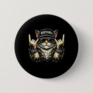 Cat Rock On Music Heavy Metal Funny for Men Women 2 Inch Round Button