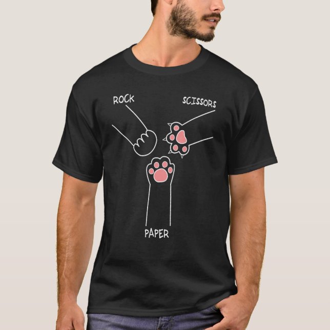 Cat Rock Paper Scissors Hand Game Cute Paw  Cat T-Shirt (Front)