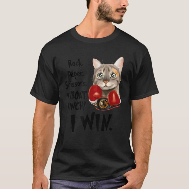 Cat Rock Paper Scissors Throat Punch I Win T-Shirt (Front)