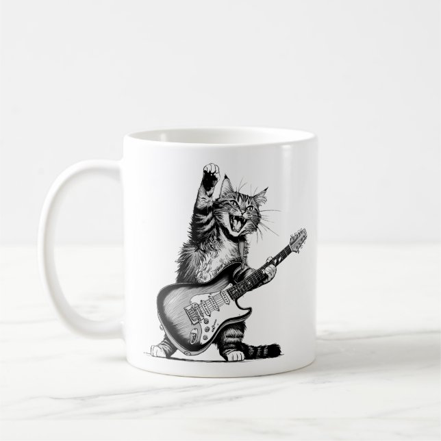Cat Rockin' the Guitar , Music Lover Gift Coffee Mug (Left)