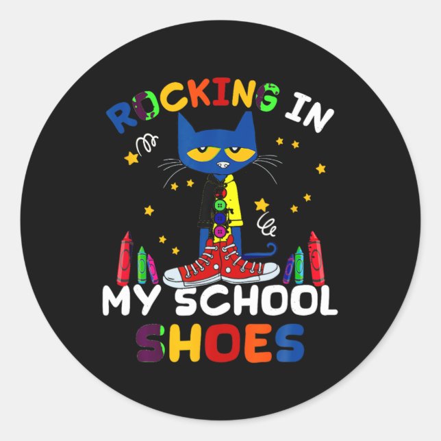 Cat-rocking I N My-school-shoes-back To-school-cat Classic Round Sticker (Front)