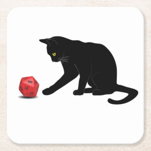 Cat Rolling Dice RPG Role Playing Games Square Paper Coaster