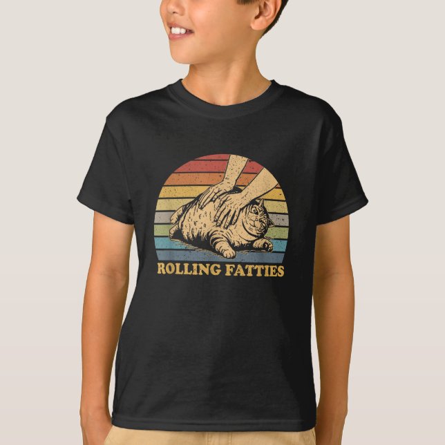 Cat Rolling Fatties Funny T-Shirt (Front)