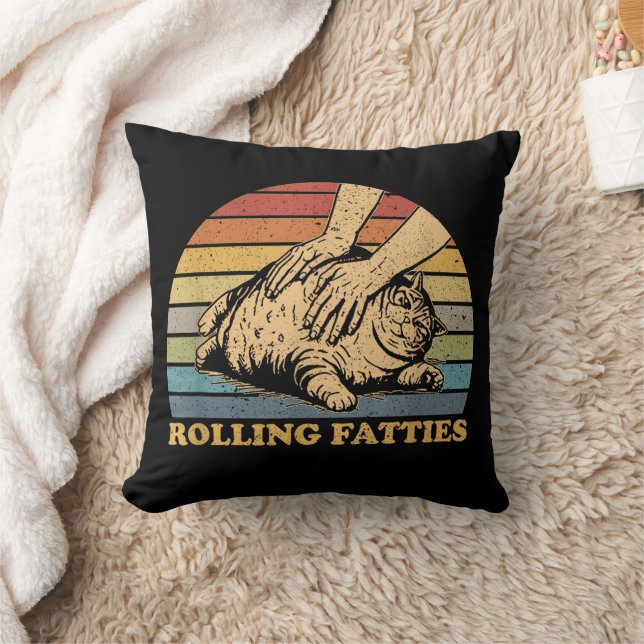 Cat Rolling Fatties Funny Throw Pillow (Blanket)