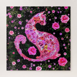 Cat Roses - Art Drawing Collection Jigsaw Puzzle