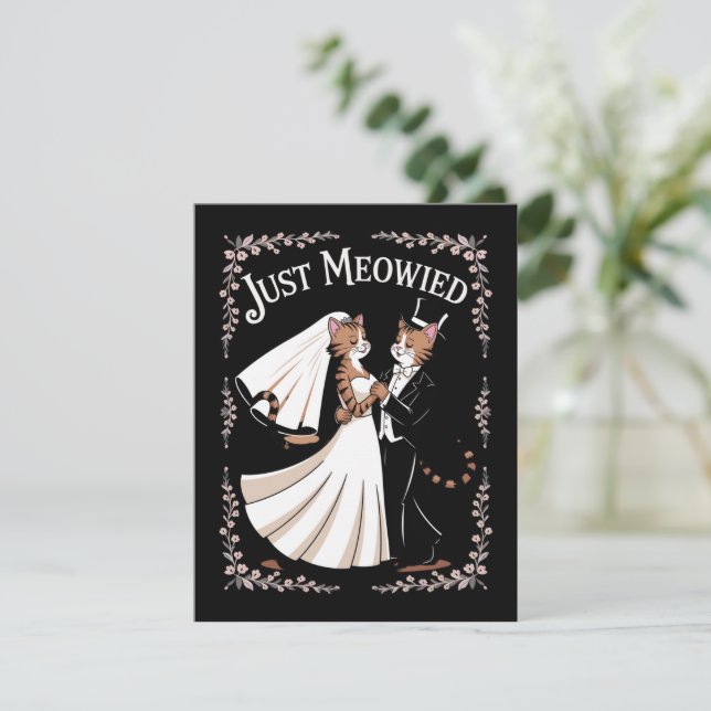 Cat Royal Wedding Funny Just Married Couples Dance Holiday Card (Standing Front)