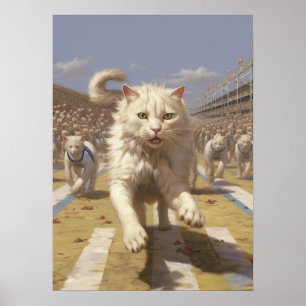 Cat Running, Track and Field Poster