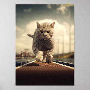 Cat Running, Track and Field Poster