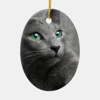 Cat Russian Blue Look Eyes Grey Pet Ceramic Ornament