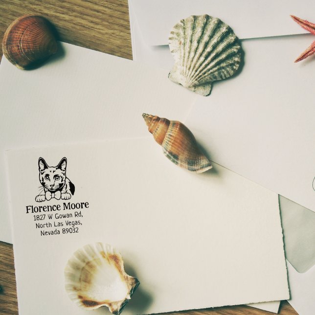 Cat Russian Blue Return Address  Rubber Stamp (Creator Uploaded)