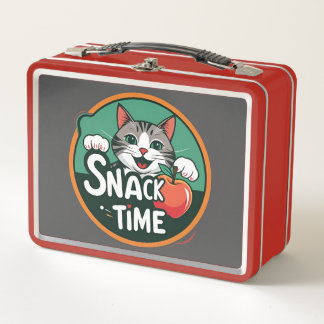 Cat’s Snack Time – Cute Cartoon Cat Eating Snack D Metal Lunch Box