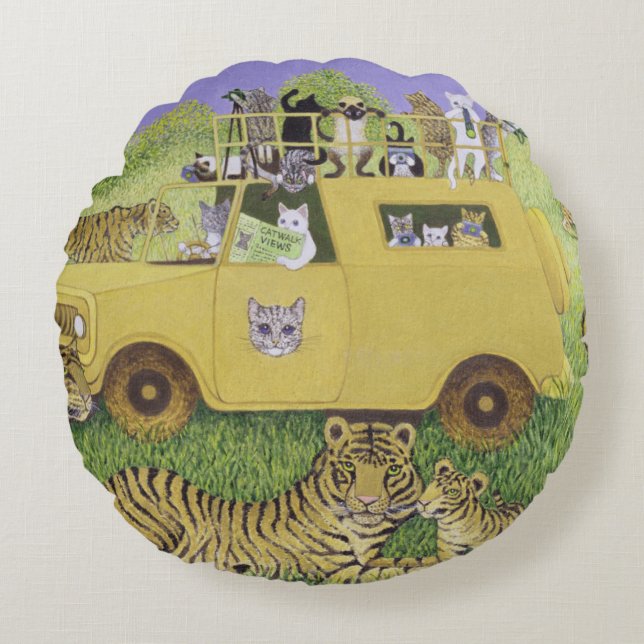 Cat Safari Round Pillow (Front)