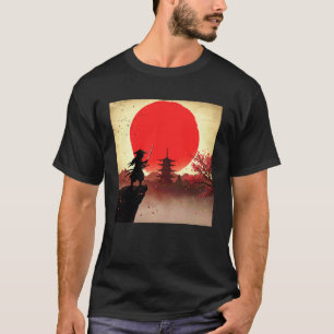 Cat samurai for men cool japanese art blossom suns T-Shirt