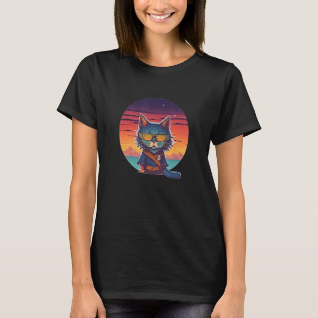 Cat samurai on the Sunset T-Shirt (Front)