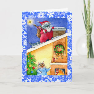 Cat Santa Christmas or Holiday card