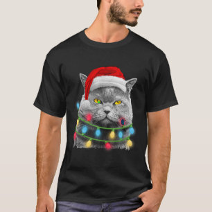 Cat Santa Christmas Tree Lights Xmas Girls Boys Me T-Shirt