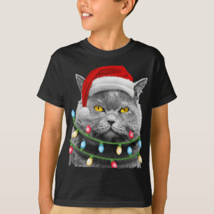 Cat Santa Christmas Tree Lights Xmas Meowy Catmas T-Shirt
