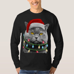 Cat Santa Christmas Tree Lights Xmas Meowy Catmas T-Shirt