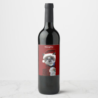 Cat Santa Claws Christmas Maureen Girard Blue Eye  Wine Label