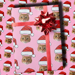 Cat Santa Hat | Custom Face Photo Pink Christmas Wrapping Paper<br><div class="desc">Funny Cat Santa Hat Custom Face Photo Christmas Pink Wrapping Paper</div>