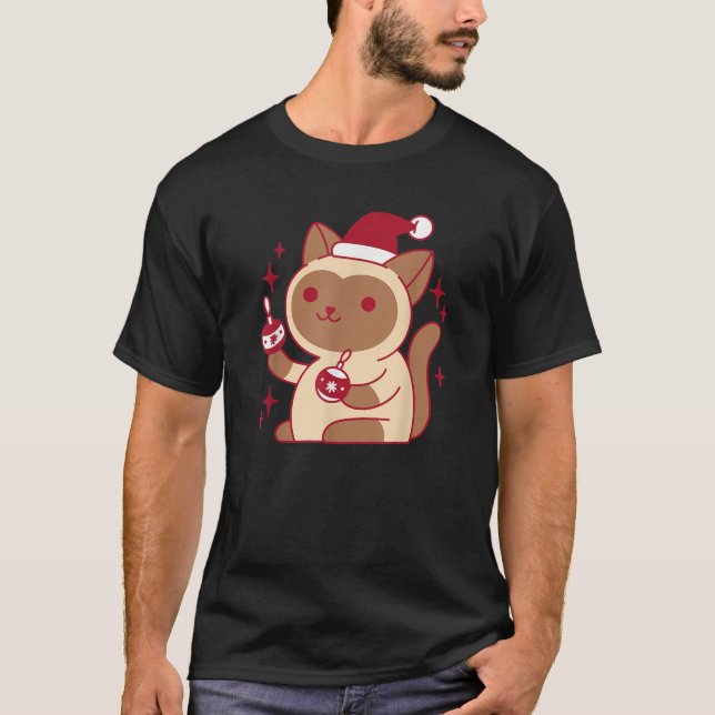 Cat Santa Hat Funny Christmas T-Shirt (Front)