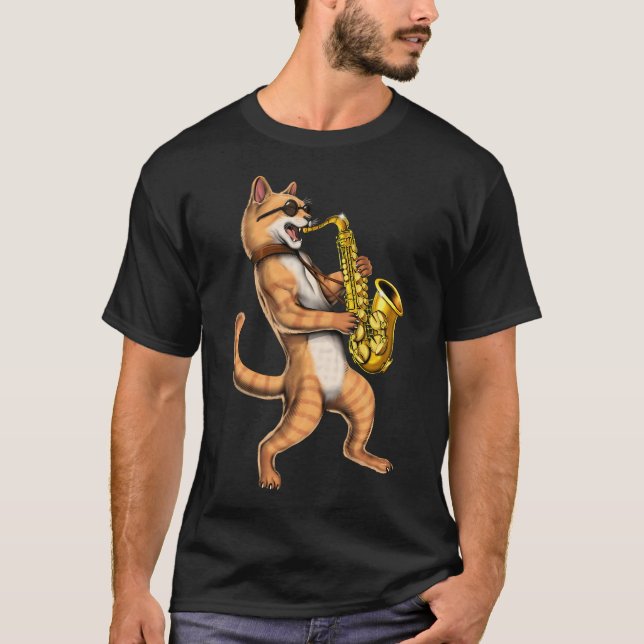 Cat Saxophone Player T-Shirt (Front)