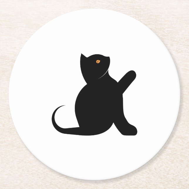 Cat Saying Hello Round Paper Coaster (Front)