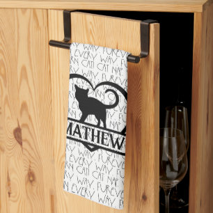 Cat Sayings and Silhouette Heart Split Monogram  Kitchen Towel