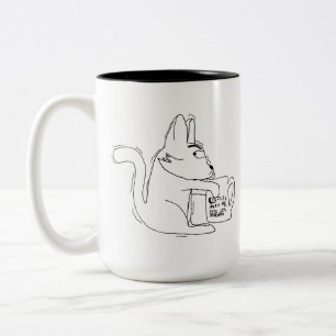 Cat says, Coffee Makes Me Feel Less Murdery Two-Tone Coffee Mug